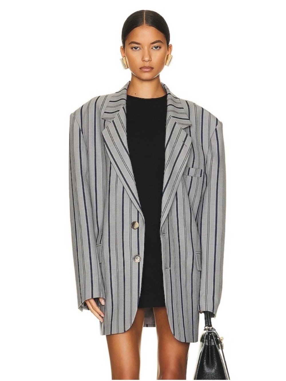 Helsa Oversized Stripe Suit Blazer in Grey Stripe XS/S New